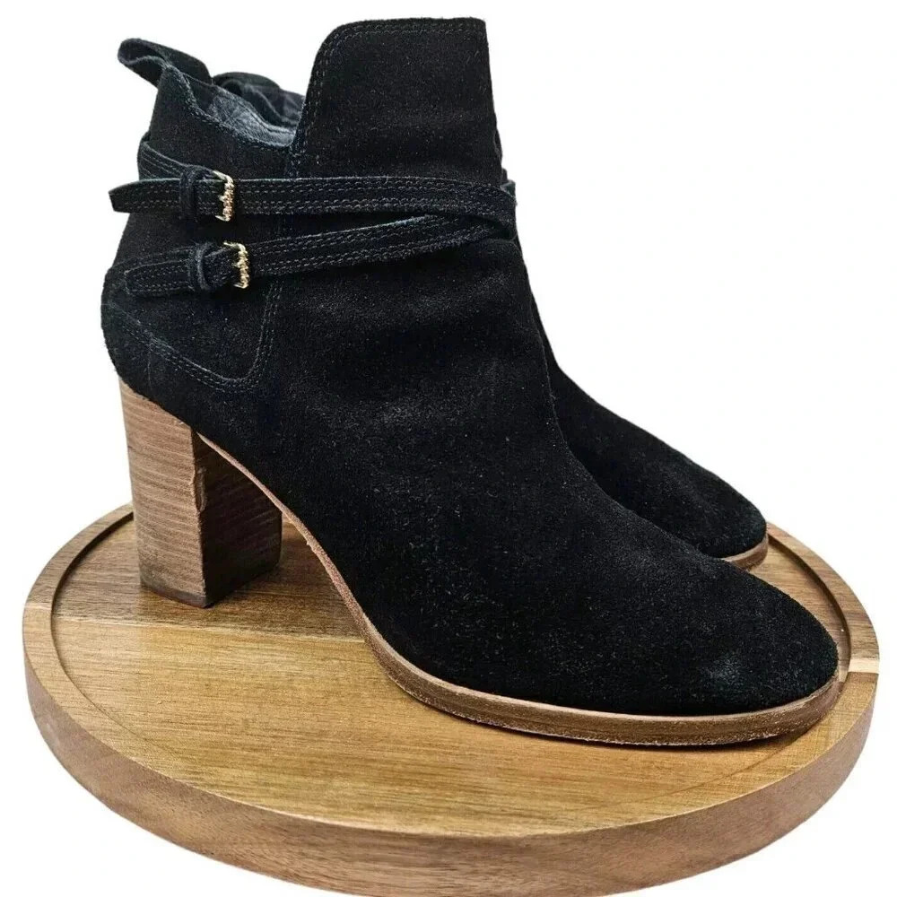 Cole Haan Boots Womens Size 9 B Ankle Booties Black Suede Block Heels Zip W07469